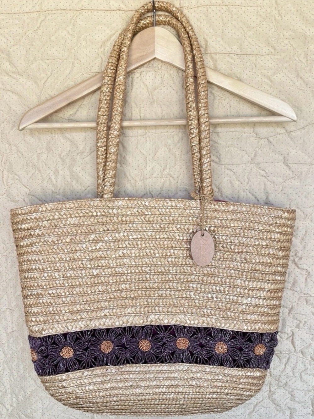 VTG MAMBO Straw Sea Grass Tote Bag Liz Clairborne Beach Pool Travel Daisy Piknic